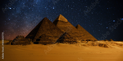 night scene of the castle pyramid in the desert