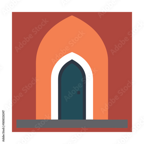 Church Door Vector with Arched Entry Structure