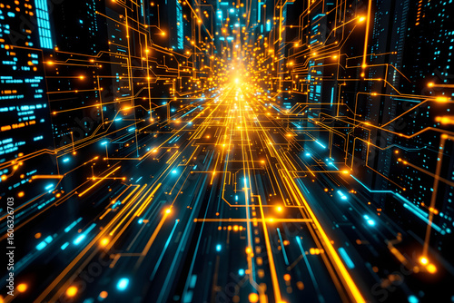 Cyberpunk Network Pathway Data Stream Light Trails High Tech Glow
