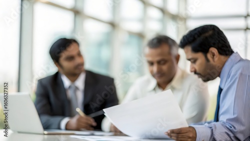 Soft-Focused Indian Executives Reviewing Strategic Documents in Meeting
