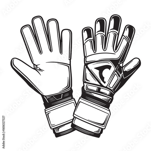 Black and white illustration of goalkeeper gloves sports equipment protective gear