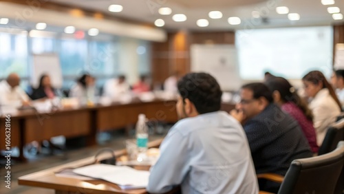 Blurred Scene of Indian Board Meeting Focused on Market Expansion Strategy
