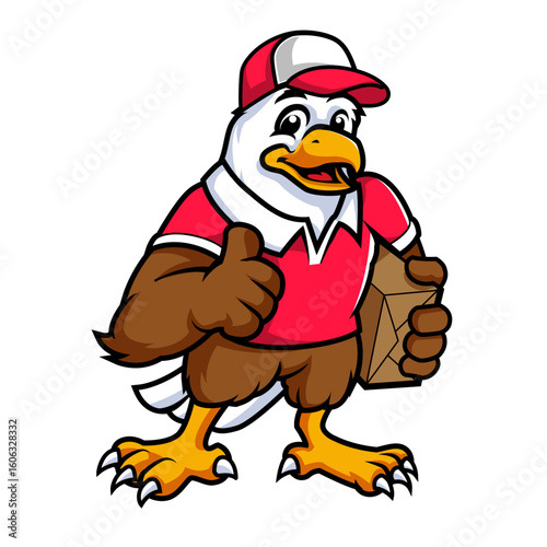 eagle mascot cartoon courier delivering