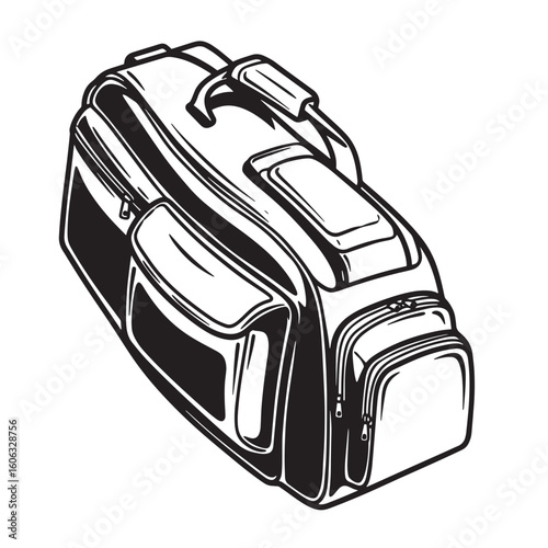 Black duffel bag with zippered compartments and handle white