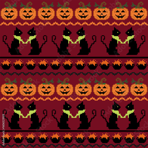 Halloween Sweater Design with Pumpkins Witches and Bats