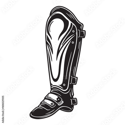 Black protective shin guard with straps protective gear sports equipment