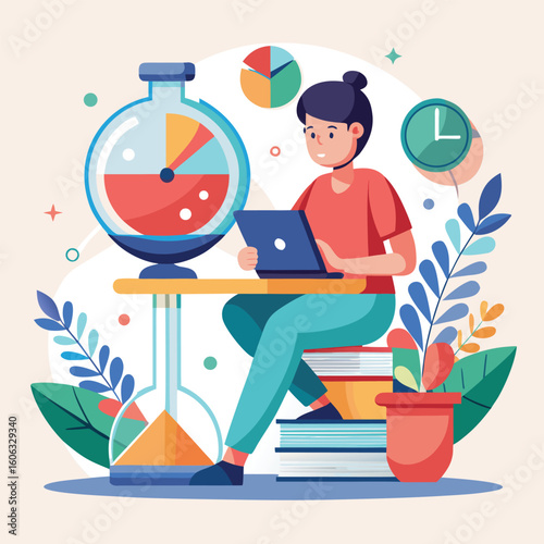 Person studying with laptop and timer books