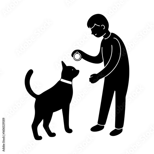 Boy with pet canine playing together fun friend companion animal silhouette