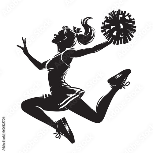 Energetic cheerleader leaping vector design for team spirit