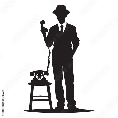 Mysterious man on telephone silhouette vector communication concept
