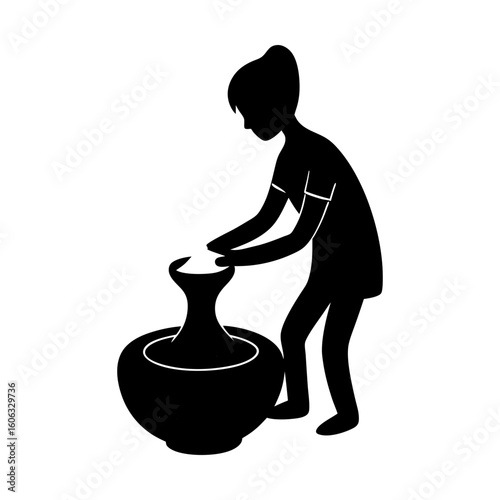 Pottery wheel art craft ceramic artist studio silhouette design