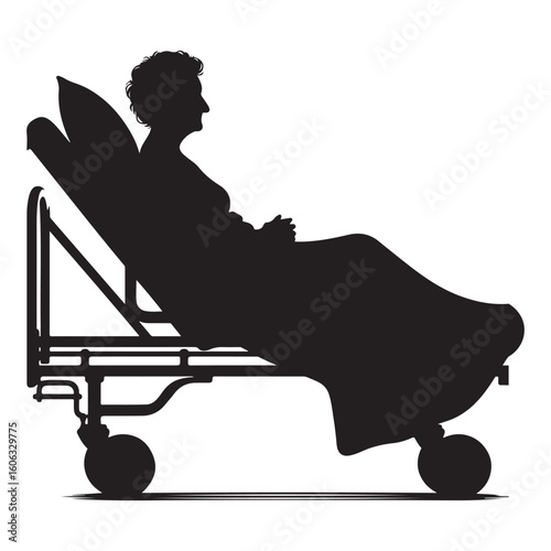 Elderly woman resting in hospital bed silhouette vector image