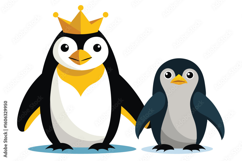 Fototapeta premium Cartoon Penguin Royalty Adorable Father and Child Penguin Pair a Charming Duo with Matching Features