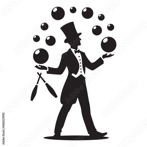 Skilled Juggler With Classic Style Performing Ball Stunts