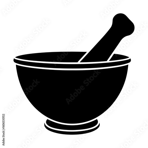 Mortar and pestle kitchen tool culinary herb spice grinding silhouette
