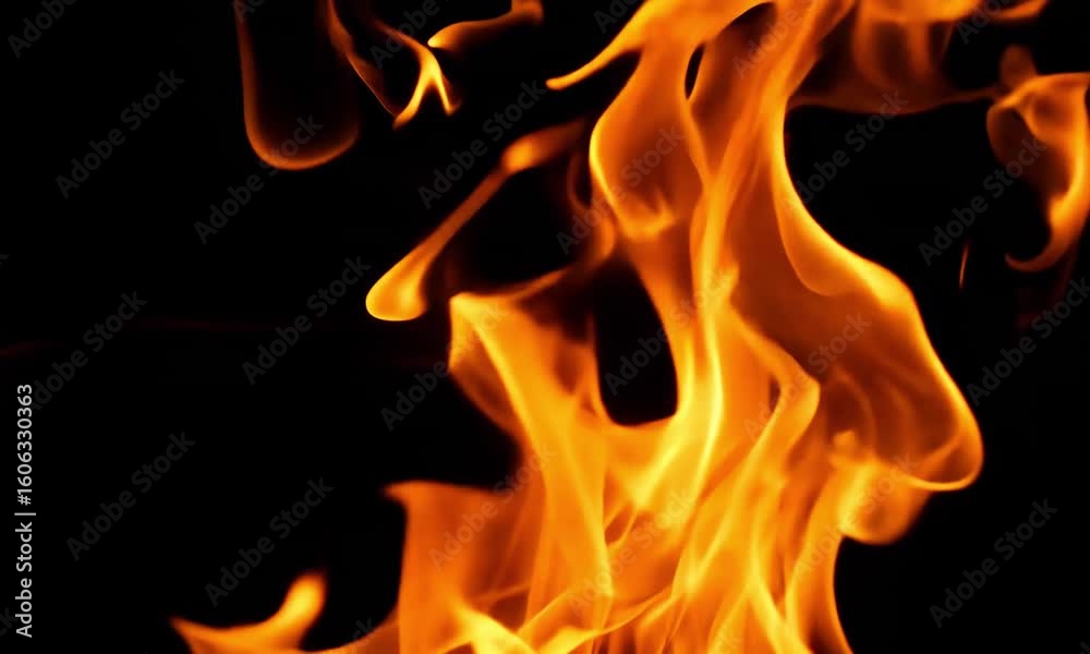 Vivid, swirling flames dance gracefully against a deep black background, their fiery tendrils flickering in mesmerizing slow motion Vivid, swirling flames dance gracefully against a deep black background, their fiery tendrils flickering in mesmerizing slow motion