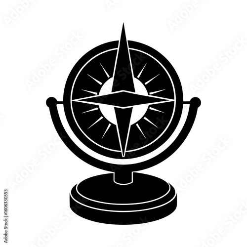 Vintage navigation tool compass direction guide vector graphic silhouette