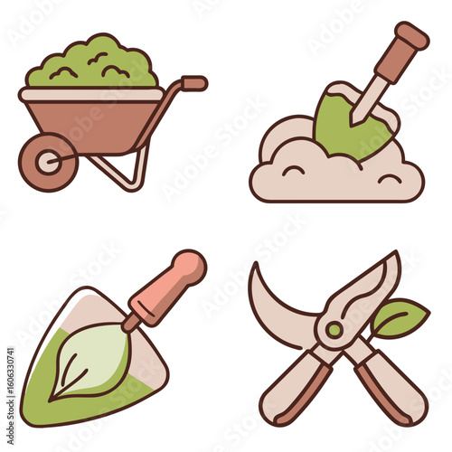 Gardening tools icon set on a transparent background  