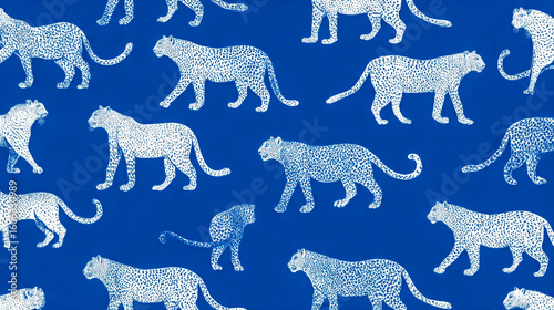 Seamless Leopard Pattern Design on Royal Blue Background for Textile and Creative Projects Animal Print Illustration