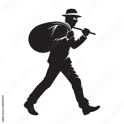 Sinister Thief Silhouette with Sack, Planning for an Escape