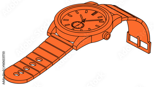 Orange wristwatch design vector illustration for timekeeping and fashion accessory product showcase with strap