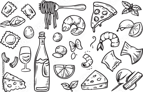 Hand-Drawn Italian Food and Ingredients Sketch Set