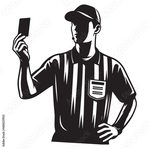 Referee silhouette issuing a penalty card during sporting event