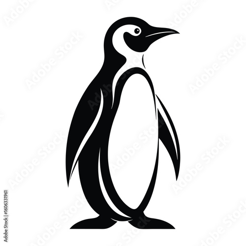 Striking Silhouette of a Penguin Standing Tall Depicted in Black and White Graphic Art Perfect for Logos and Prints
