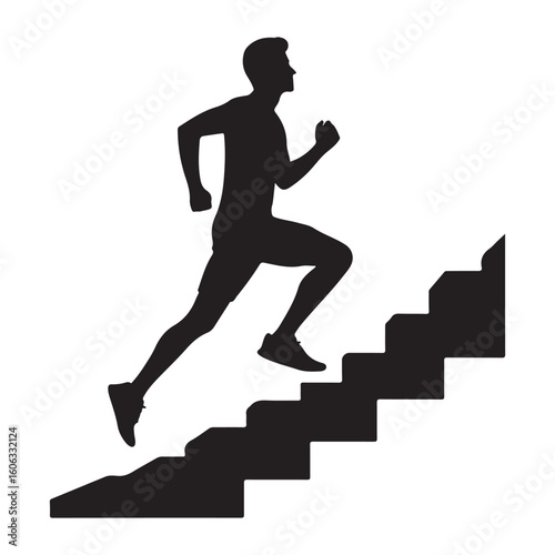 Energetic Silhouette of a Person Running up the Stairs