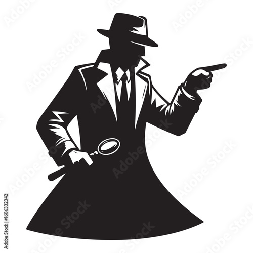 Silhouette of Detective Character Investigating Crime Mystery Vector Illustration