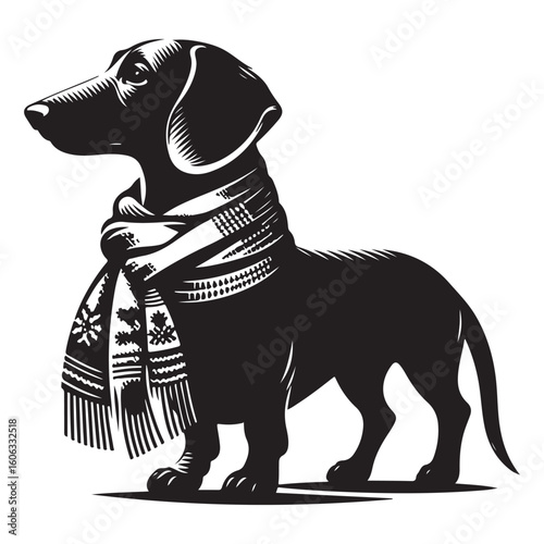 Elegant Dachshund with Winter Scarf Stylish Dog Vector Art