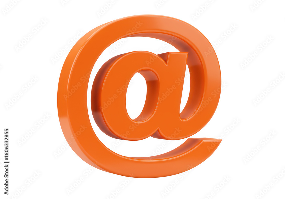 Obraz premium Orange 3d at symbol representing email and online communication isolated on a transparent background