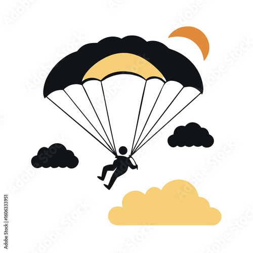Paraglider Silhouette Flying Across Glowing Sunset Clouds