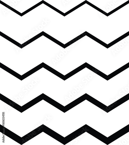 Regular black and white zigzag chevron pattern, seamless zig zag line texture abstract geometry background