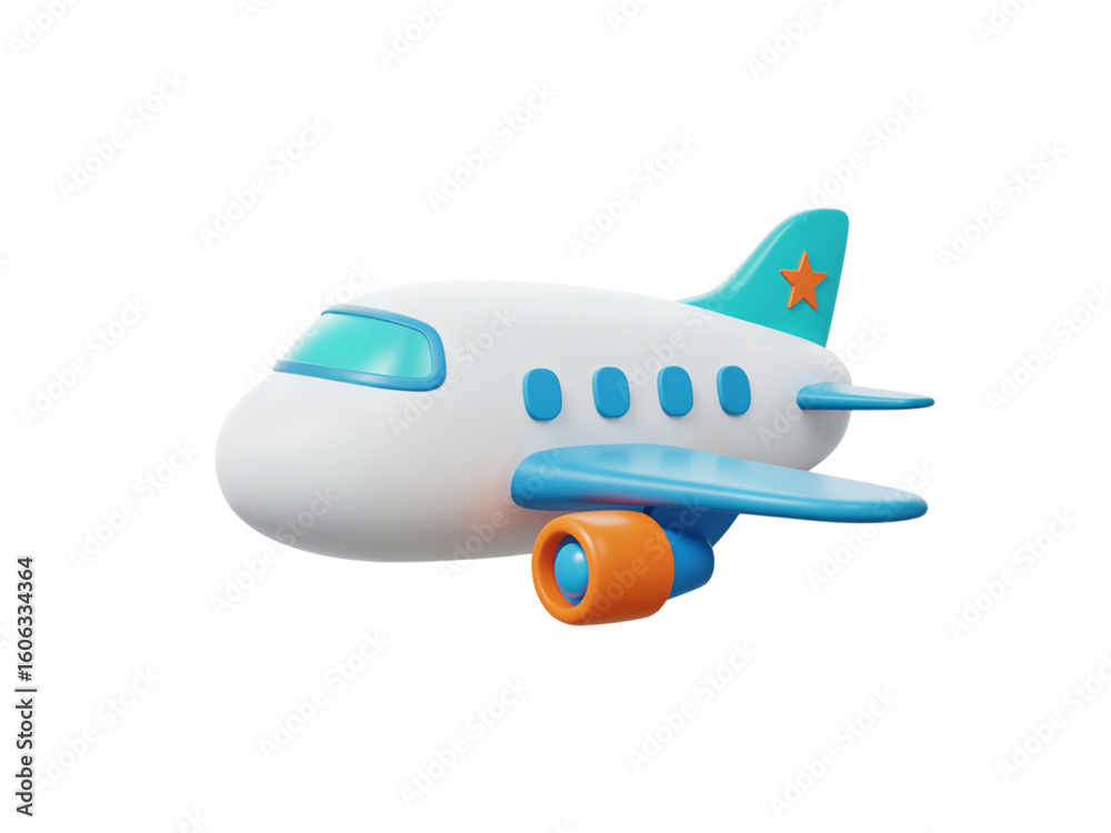 Cute cartoon airplane with blue wings and orange engine isolated on transparent background for travel and aviation themes Cute cartoon airplane with blue wings and orange engine isolated on transparent background for travel and aviation themes