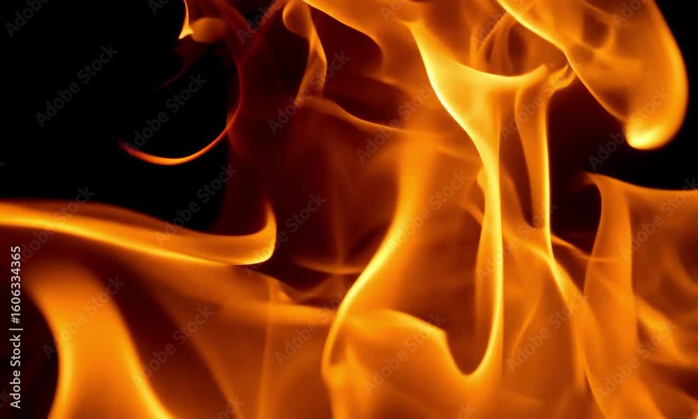Vivid, swirling flames dance gracefully against a deep black background, their fiery tendrils flickering in mesmerizing slow motion Vivid, swirling flames dance gracefully against a deep black background, their fiery tendrils flickering in mesmerizing slow motion
