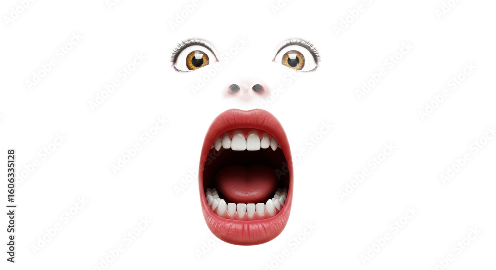 Naklejka premium A stylized representation of a face with wide eyes and an open mouth, expressing surprise or shock.