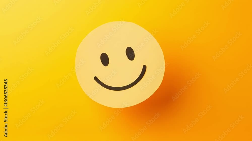 Smiley face sticker and smiling face cutout on bright yellow background radiating happiness positivity with cheerful simple design and joyful icon