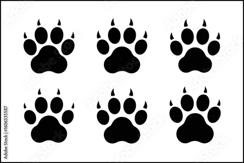 Animal paw print silhouette collection, big cat tracks, creative vector set, unique wildlife design illustration