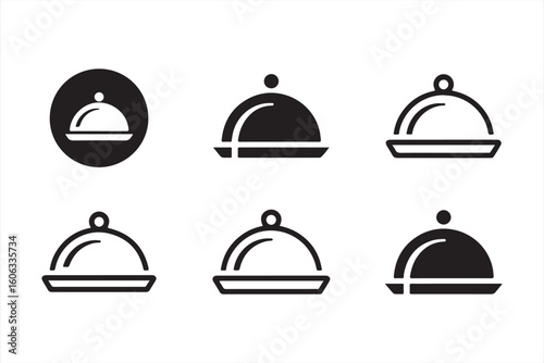 Set of Food Service Cloche and Meal Cover Icons