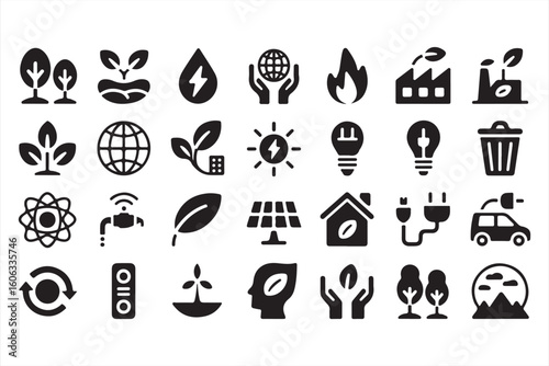 Eco, Renewable Energy, and Climate Change Icons for Green Solutions