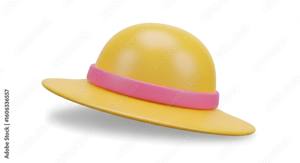 Fototapeta premium Children's Wide-Brim Sun Hat with Pink Band for Summer, Beach, and Outdoor Fashion