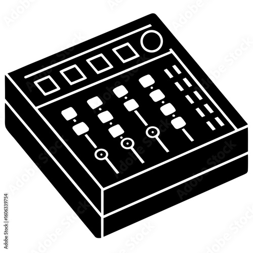 Black and white audio mixer console icon for music production