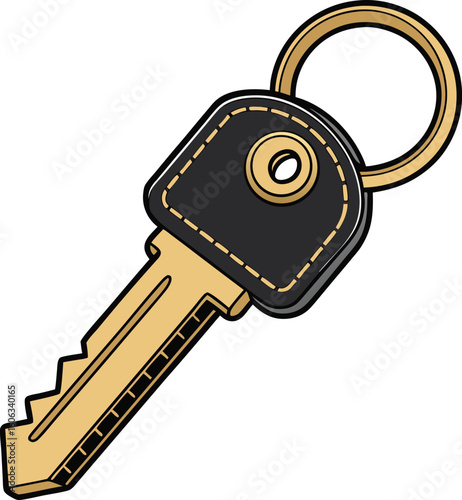 Golden key with black fob and ring