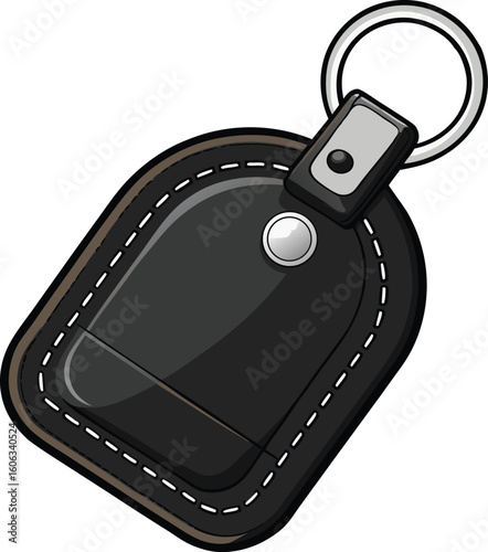 Black leather keychain with metal ring