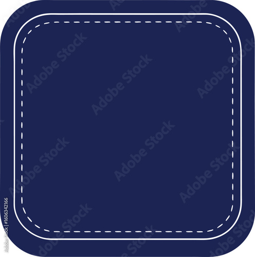 Simple blue square badge with stitching detail