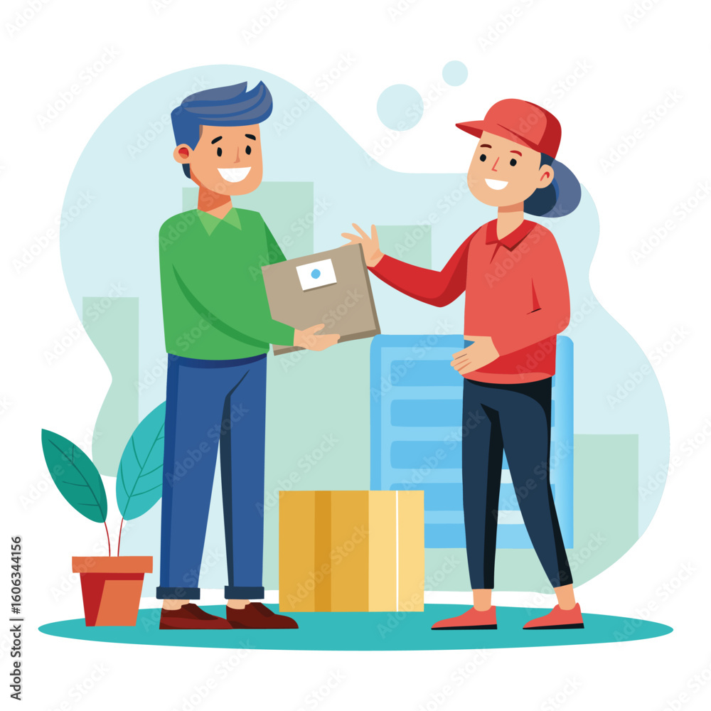 Fototapeta premium Man giving package to delivery person courier