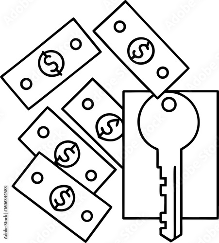 Home buying process vector shows key and money symbolizing real estate transaction