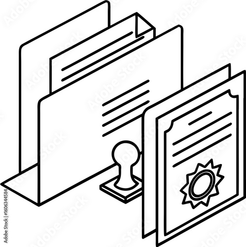 Home buying process vector illustration showing document, certificate and approval stamp