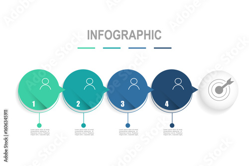 For business concept with 4 steps infographics, multicolor circle shape design for workflow layout, diagram, annual report, web design. vector illustration